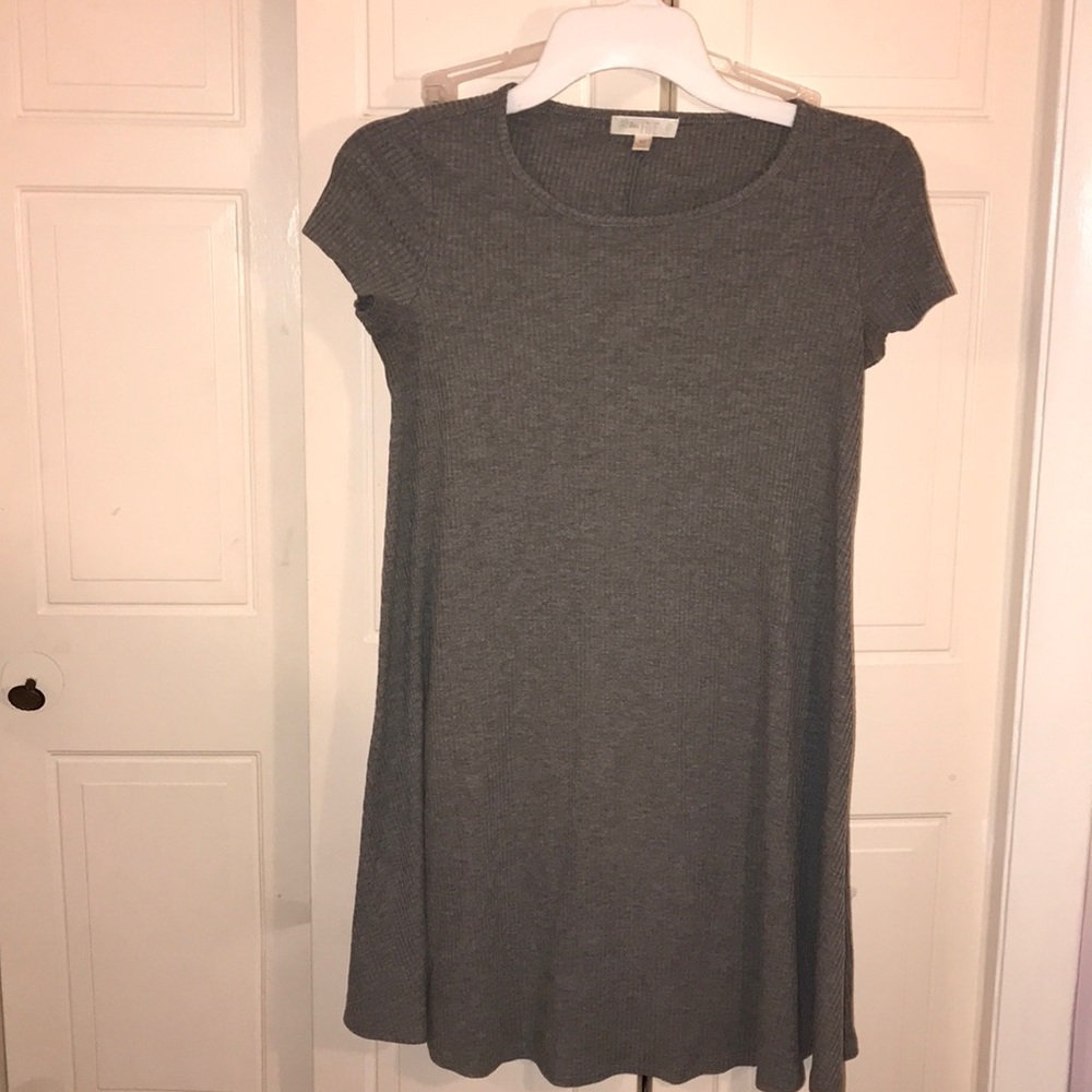 Grey flowy dress.